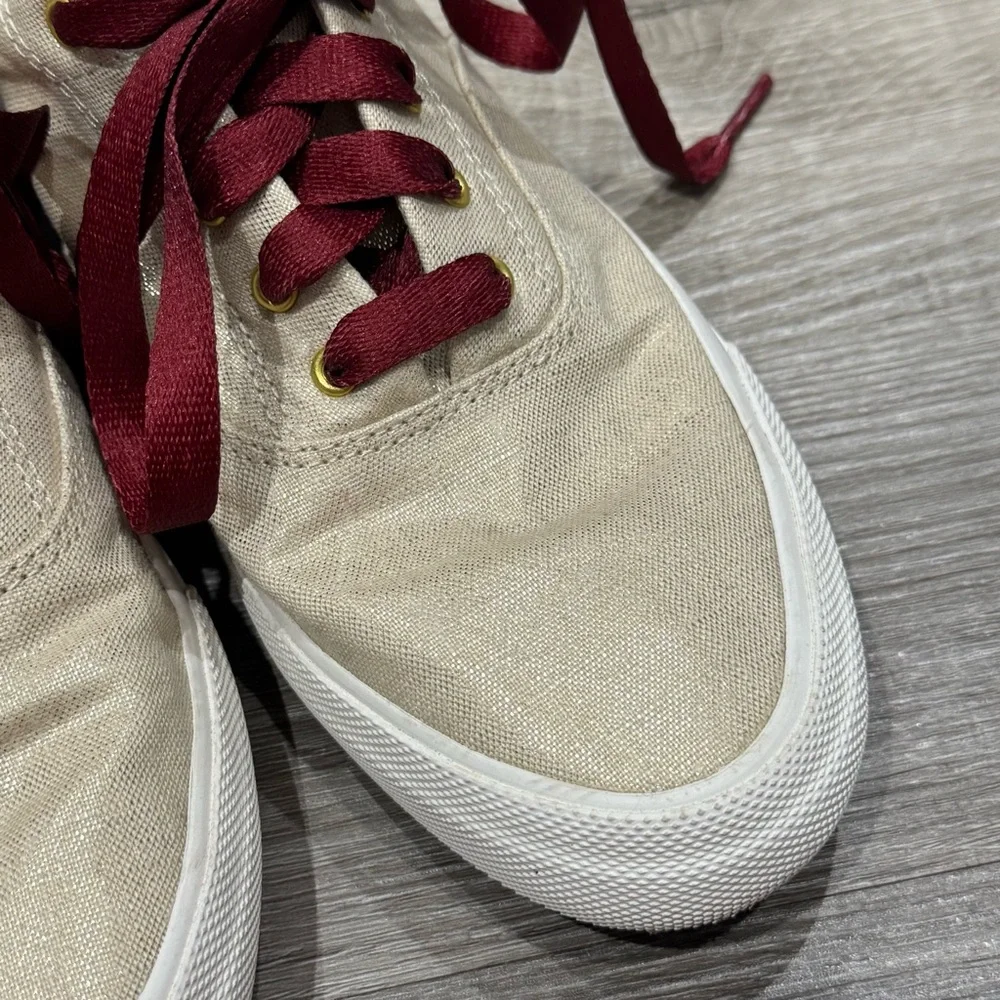 Keds Women's Cream Canvas Sneakers with Burgundy Laces